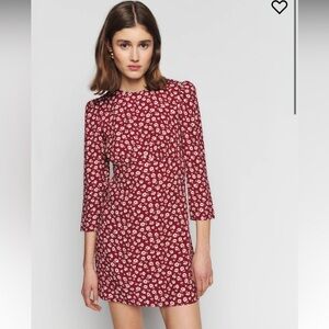 Reformation red floral 3/4 sleeve mini dress - the Brantley dress in cari 4